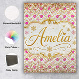 Personalised Name Pink Gold Chevron Glitter Custom  Bespoke Interior Contemporary Canvas Wall Art Print Decor Picture Ready to Hang