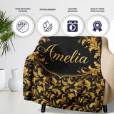 Black Gold Baroque Floral Seamless Pattern Luxury Vintage Ornamental  Personalised Custom Name Super Soft Fleece Blanket Bed Sofa Throw