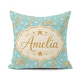 Custom Name Light Blue Gold Star Glitter Seamless Pattern Design Square Filled Cushion Throw Pillow Sofa Bed Home Decor Zip Washable UK Made