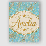 Personalised Name Light Blue Snowflake Gold Custom  Bespoke Interior Contemporary Canvas Wall Art Print Decor Picture Ready to Hang