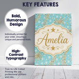 Personalised Name Light Blue Snowflake Gold Custom  Bespoke Interior Contemporary Canvas Wall Art Print Decor Picture Ready to Hang