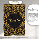 Black Gold Baroque Floral Seamless Pattern Luxury Vintage Ornamental  Personalised Custom Name Super Soft Fleece Blanket Bed Sofa Throw