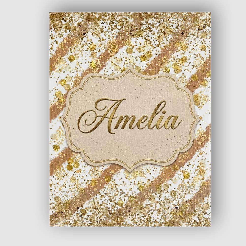 Personalised Name Gold Glitter Damask Custom Modern Room Accent Creative Decorator Style Canvas Wall Art Print Decor Picture Ready to Hang