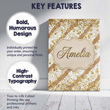 Personalised Name Gold Glitter Damask Custom Modern Room Accent Creative Decorator Style Canvas Wall Art Print Decor Picture Ready to Hang
