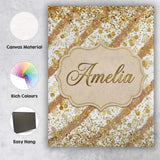 Personalised Name Gold Glitter Damask Custom Modern Room Accent Creative Decorator Style Canvas Wall Art Print Decor Picture Ready to Hang