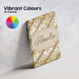 Personalised Name Gold Glitter Damask Custom Modern Room Accent Creative Decorator Style Canvas Wall Art Print Decor Picture Ready to Hang
