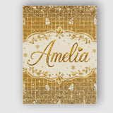 Personalised Name Gold Grid Christmas Tree Custom  Unique Gift Idea Elegant Feature Canvas Wall Art Print Decor Picture Ready to Hang
