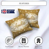 Custom Name Gold Grid Christmas Glitter Seamless Pattern Festive Square Filled Cushion Throw Pillow Sofa Bed Home Decor Zip Washable UK Made