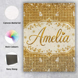 Personalised Name Gold Grid Christmas Tree Custom  Unique Gift Idea Elegant Feature Canvas Wall Art Print Decor Picture Ready to Hang