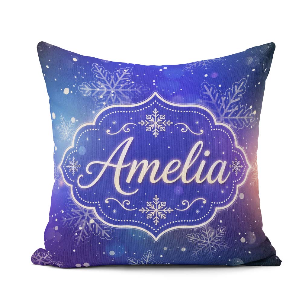 Custom Name Snowflake Bokeh Winter Seamless Pattern Design Soft Square Filled Cushion Throw Pillow Sofa Bed Home Decor Zip Washable UK Made