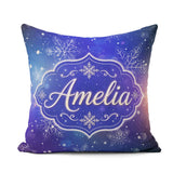 Custom Name Snowflake Bokeh Winter Seamless Pattern Design Soft Square Filled Cushion Throw Pillow Sofa Bed Home Decor Zip Washable UK Made