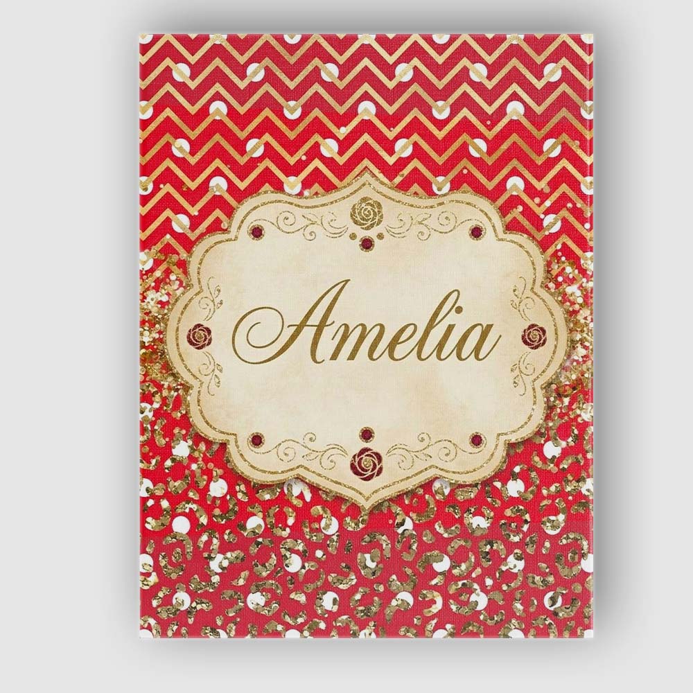 Personalised Name Red Gold Chevron Glitter Custom  Unique Gift Idea Elegant Feature Canvas Wall Art Print Decor Picture Ready to Hang