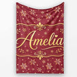 Red Gold Snowflake Star Seamless Pattern Design Classic Christmas  Personalised Custom Name Super Soft Fleece Blanket Bed Sofa Throw