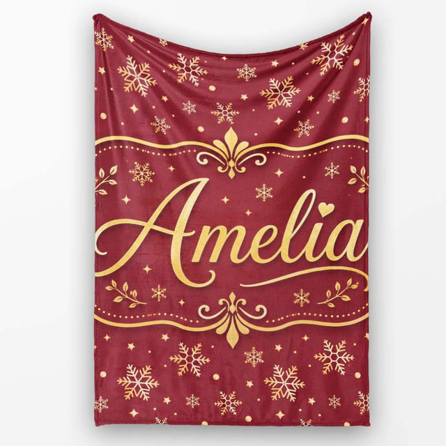 Red Gold Snowflake Star Seamless Pattern Design Classic Christmas  Personalised Custom Name Super Soft Fleece Blanket Bed Sofa Throw