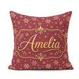 Custom Name Red Gold Snowflake Seamless Pattern Design Christmas Square Filled Cushion Throw Pillow Sofa Bed Home Decor Zip Washable UK Made