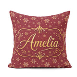 Custom Name Red Gold Snowflake Seamless Pattern Design Christmas Square Filled Cushion Throw Pillow Sofa Bed Home Decor Zip Washable UK Made