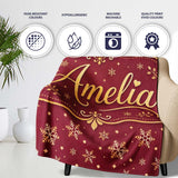 Red Gold Snowflake Star Seamless Pattern Design Classic Christmas  Personalised Custom Name Super Soft Fleece Blanket Bed Sofa Throw