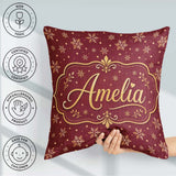Custom Name Red Gold Snowflake Seamless Pattern Design Christmas Square Filled Cushion Throw Pillow Sofa Bed Home Decor Zip Washable UK Made