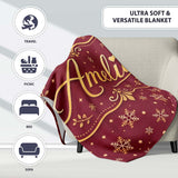 Red Gold Snowflake Star Seamless Pattern Design Classic Christmas  Personalised Custom Name Super Soft Fleece Blanket Bed Sofa Throw