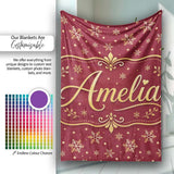 Red Gold Snowflake Star Seamless Pattern Design Classic Christmas  Personalised Custom Name Super Soft Fleece Blanket Bed Sofa Throw