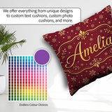Custom Name Red Gold Snowflake Seamless Pattern Design Christmas Square Filled Cushion Throw Pillow Sofa Bed Home Decor Zip Washable UK Made