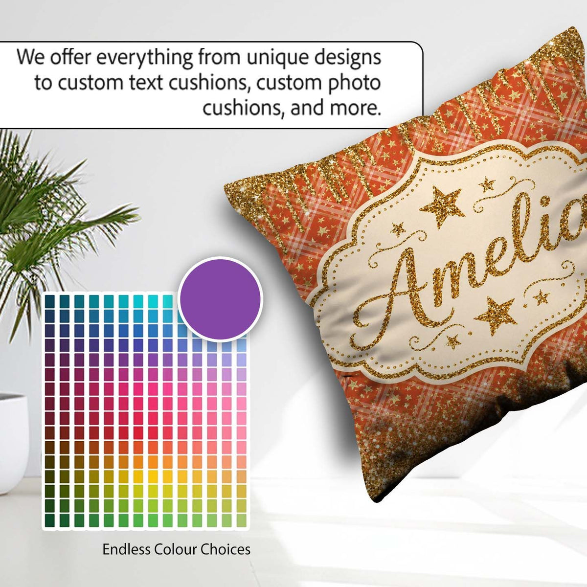 Custom Name Gold Glitter Drip Plaid Star Seamless Pattern Design Square Filled Cushion Throw Pillow Sofa Bed Home Decor Zip Washable UK Made