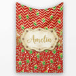 Red Chevron Christmas Tree Glitter Seamless Pattern Design Holiday  Personalised Custom Name Super Soft Fleece Blanket Bed Sofa Throw