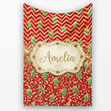 Red Chevron Christmas Tree Glitter Seamless Pattern Design Holiday  Personalised Custom Name Super Soft Fleece Blanket Bed Sofa Throw