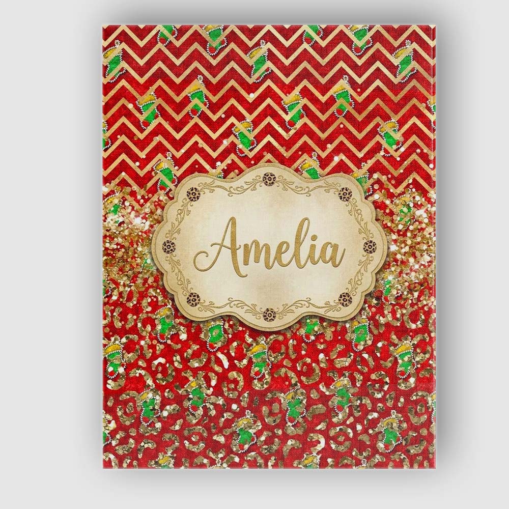 Personalised Name Red Chevron Christmas Custom  Modern Room Accent Elegant Feature Canvas Wall Art Print Decor Picture Ready to Hang
