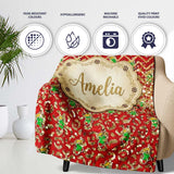 Red Chevron Christmas Tree Glitter Seamless Pattern Design Holiday  Personalised Custom Name Super Soft Fleece Blanket Bed Sofa Throw