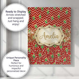 Personalised Name Red Chevron Christmas Custom  Modern Room Accent Elegant Feature Canvas Wall Art Print Decor Picture Ready to Hang