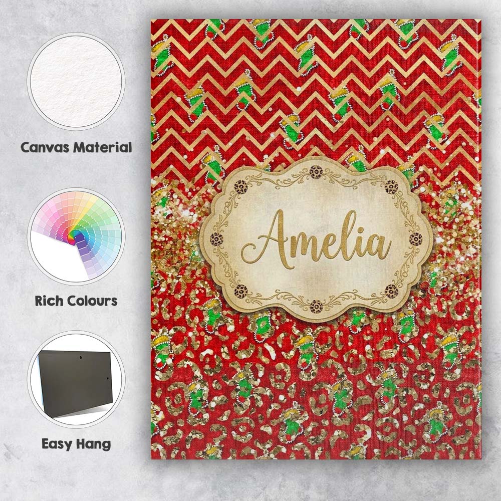 Personalised Name Red Chevron Christmas Custom  Modern Room Accent Elegant Feature Canvas Wall Art Print Decor Picture Ready to Hang