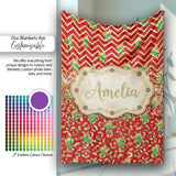 Red Chevron Christmas Tree Glitter Seamless Pattern Design Holiday  Personalised Custom Name Super Soft Fleece Blanket Bed Sofa Throw