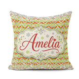 Custom Name Green Red Chevron Silver Glitter Snow Pattern Design Square Filled Cushion Throw Pillow Sofa Bed Home Decor Zip Washable UK Made