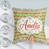 Custom Name Green Red Chevron Silver Glitter Snow Pattern Design Square Filled Cushion Throw Pillow Sofa Bed Home Decor Zip Washable UK Made