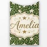 Green Gold Leopard Glitter Star Seamless Pattern Design Festive  Personalised Custom Name Super Soft Fleece Blanket Bed Sofa Throw