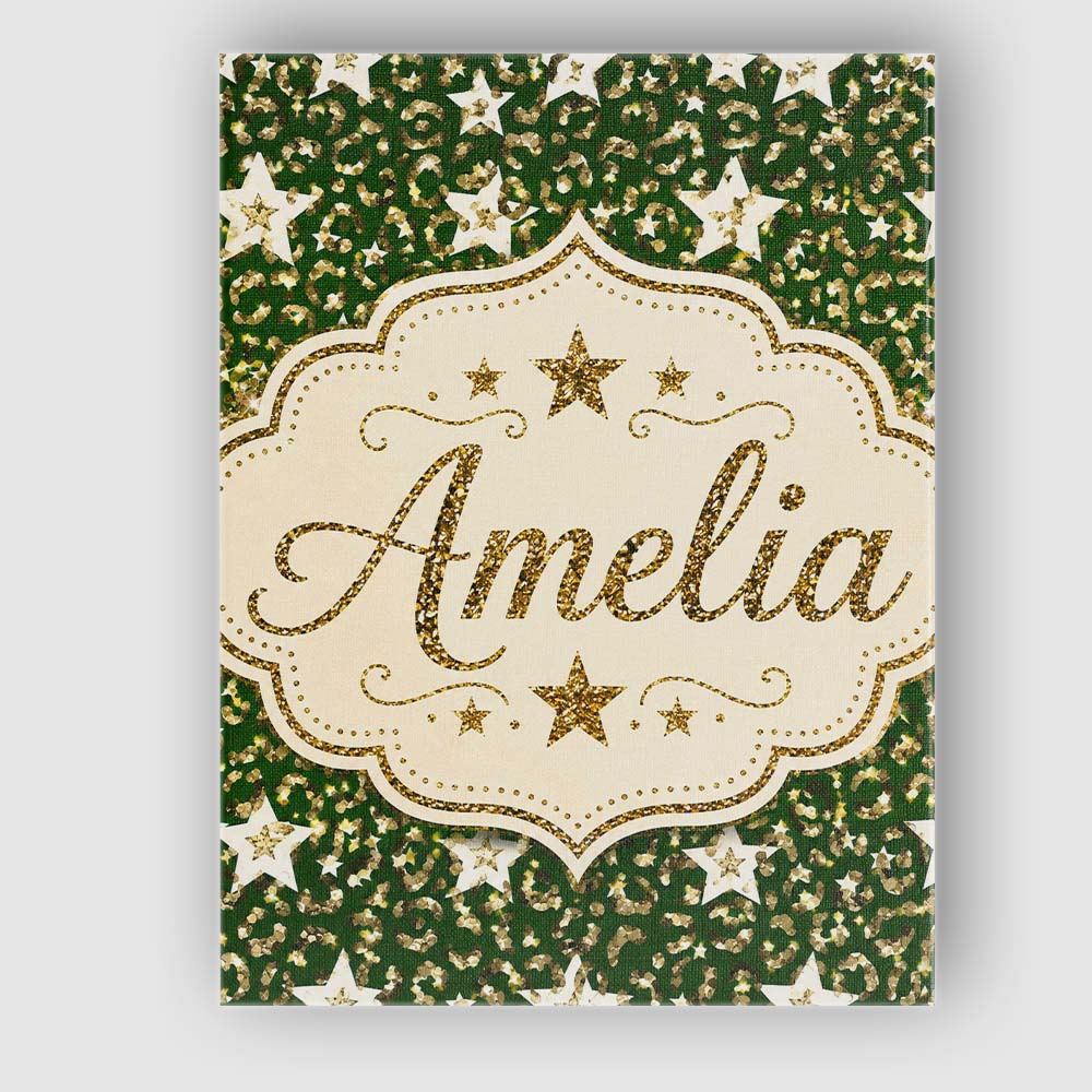 Personalised Name Green Gold Leopard Custom Premium Decorative Design Modern Room Accent Canvas Wall Art Print Decor Picture Ready to Hang