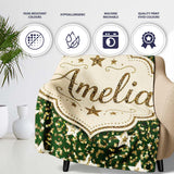 Green Gold Leopard Glitter Star Seamless Pattern Design Festive  Personalised Custom Name Super Soft Fleece Blanket Bed Sofa Throw