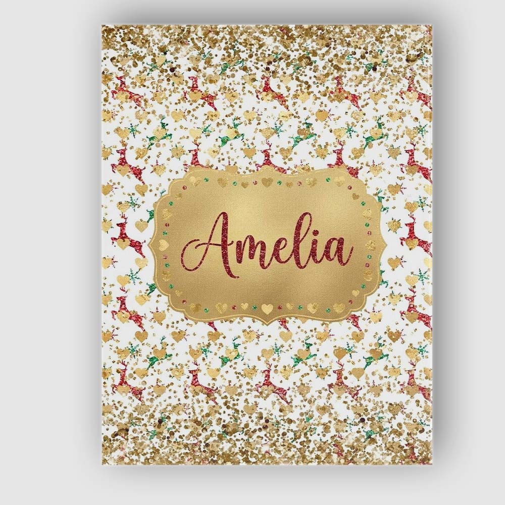Personalised Name Gold Reindeer Heart Custom Modern Room Accent Creative Decorator Style Canvas Wall Art Print Decor Picture Ready to Hang