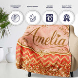 Red Gold Chevron Glitter Marble Seamless Pattern Design Bold Festive  Personalised Custom Name Super Soft Fleece Blanket Bed Sofa Throw