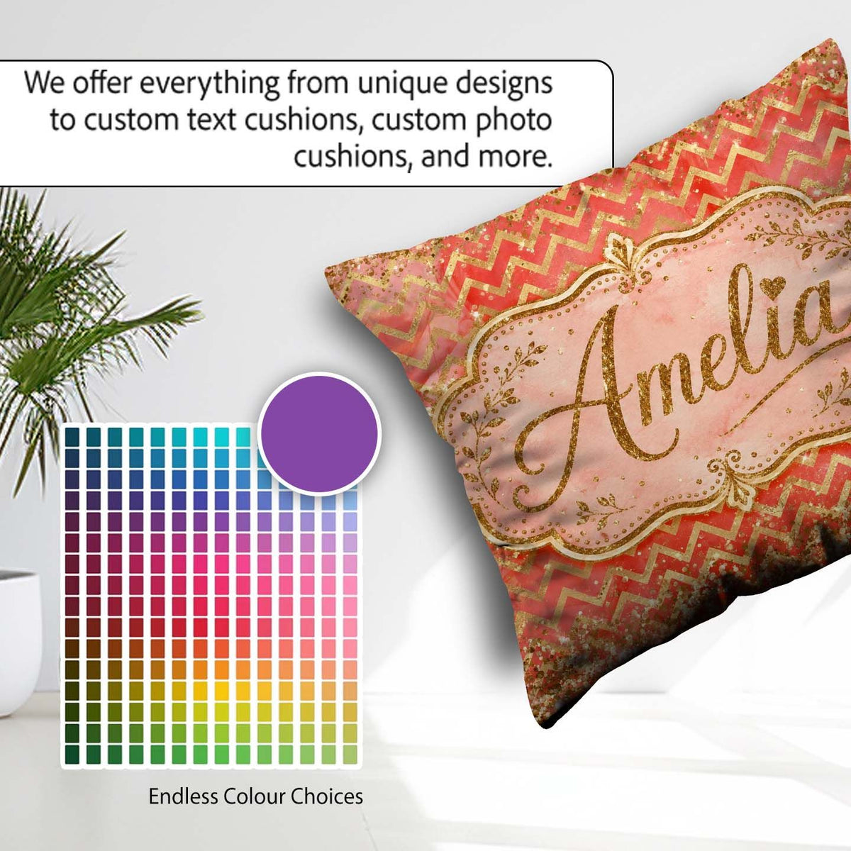 Custom Name Red Gold Chevron Glitter Marble Seamless Design Bold Square Filled Cushion Throw Pillow Sofa Bed Home Decor Zip Washable UK Made