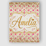 Personalised Name Pink Gold Chevron Glitter Custom  Bespoke Interior Contemporary Canvas Wall Art Print Decor Picture Ready to Hang