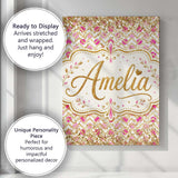 Personalised Name Pink Gold Chevron Glitter Custom  Bespoke Interior Contemporary Canvas Wall Art Print Decor Picture Ready to Hang
