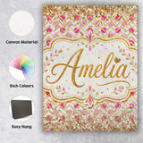 Personalised Name Pink Gold Chevron Glitter Custom  Bespoke Interior Contemporary Canvas Wall Art Print Decor Picture Ready to Hang