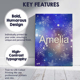Personalised Name Blue Snowflake Bokeh Custom  Modern Room Accent Elegant Feature Canvas Wall Art Print Decor Picture Ready to Hang