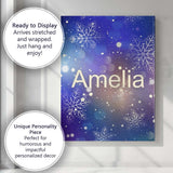 Personalised Name Blue Snowflake Bokeh Custom  Modern Room Accent Elegant Feature Canvas Wall Art Print Decor Picture Ready to Hang