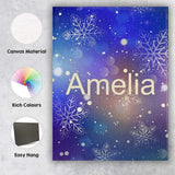 Personalised Name Blue Snowflake Bokeh Custom  Modern Room Accent Elegant Feature Canvas Wall Art Print Decor Picture Ready to Hang