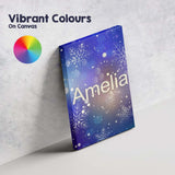 Personalised Name Blue Snowflake Bokeh Custom  Modern Room Accent Elegant Feature Canvas Wall Art Print Decor Picture Ready to Hang