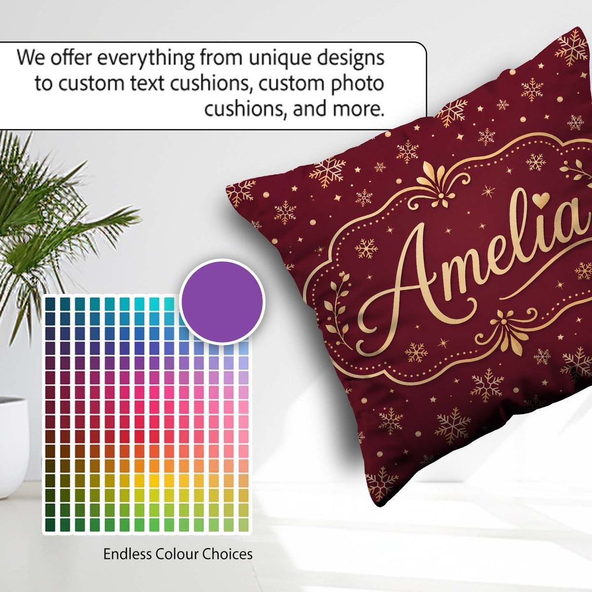 Custom Name Gold Snowflake Star Seamless Pattern Elegant Festive Square Filled Cushion Throw Pillow Sofa Bed Home Decor Zip Washable UK Made