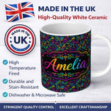 Personalized Custom Name Modern Neon Circuit Board Geometric Seamless Pattern Lovely 11oz Ceramic Coffee Tea Mug White Large Handle